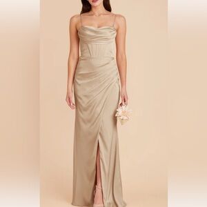 Birdy grey bridesmaid dress, matte satin neutral champagne